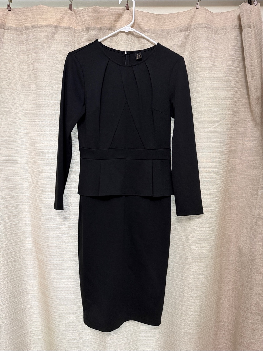 Black Long-Sleeve Peplum Pencil Dress